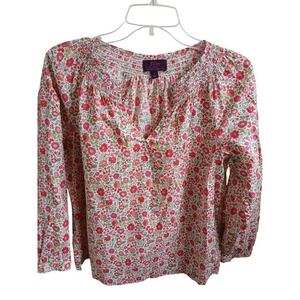 J. Crew Liberty Fabric Floral Print Smocked V Neck Long Sleeve Blouse  Size 4